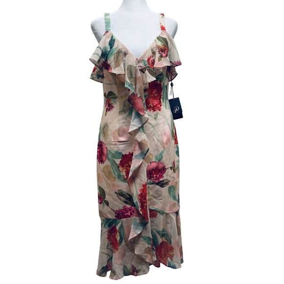 Adrianna Papell Womens Midi Ruffled Sleeveless Dress Size 4 Floral Pattern - Picture 1 of 11